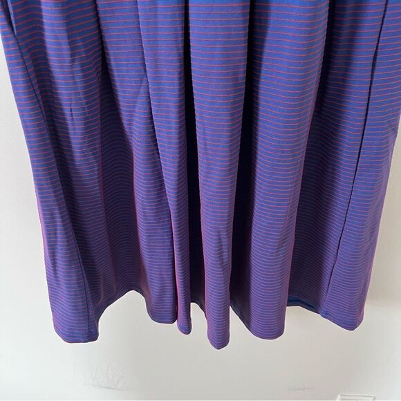 LulaRoe Amelia Red Blue Shimmer Stripe Short Sleeve Fit & Flair Dress - Picture 12 of 12